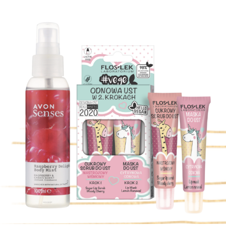 Huulikuorintasetti Kirsikka&Sitruuna vartalotuoksu Vadelma&Mustaherukka JOULUKUVASTO