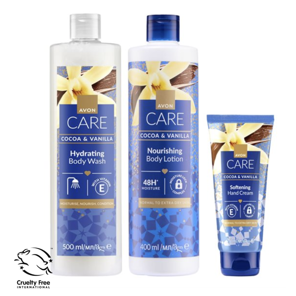 Avon Care Kaakao&Vanilja lahjasetti (sis. Käsivoide 75ml, Suihkugeeli 200ml ja Vartalovoide 200ml) 