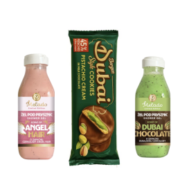 Suihkugeeli Dubain Suklaa & Angel Hair 400ml = 800ml + Dubain suklaa keksit 96g JOULUKUVASTO