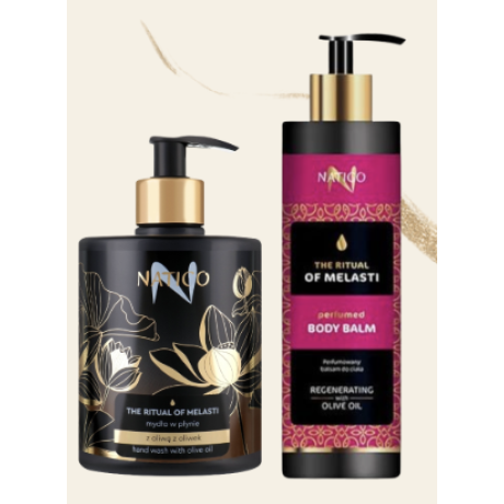 THE RITUAL OF Melasti SETTI nestesaippua & Suihkugeeli oliiviöljyllä 500ml + 400ml + kestokassi JOULUKUVASTO