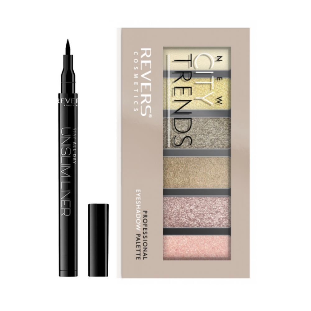 Luomiväripaletti 13 NEW CITY TRENDS & Unslim silmänrajaustussi + sellofaani JOULUKUVASTO