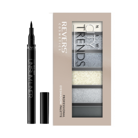 Luomiväripaletti 14 NEW CITY TRENDS & Unslim silmänrajaustussi + sellofaani JOULUKUVASTO