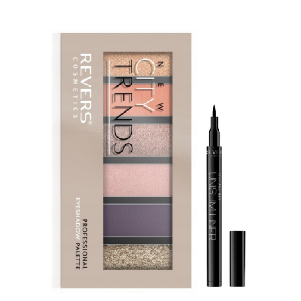 Luomiväripaletti 15 NEW CITY TRENDS & Unslim silmänrajaustussi + sellofaani 