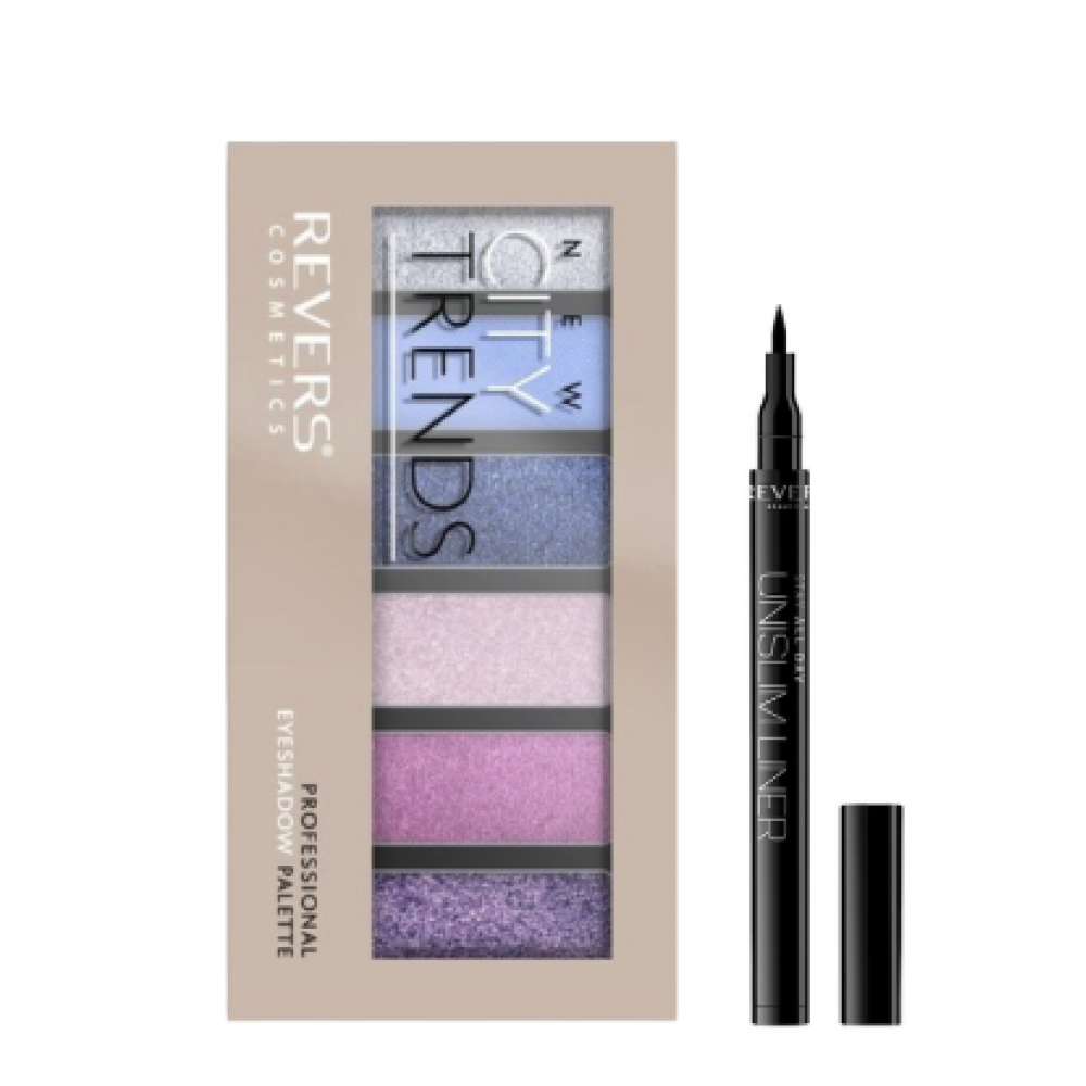 Luomiväripaletti 16 NEW CITY TRENDS & Unslim silmänrajaustussi + sellofaani 