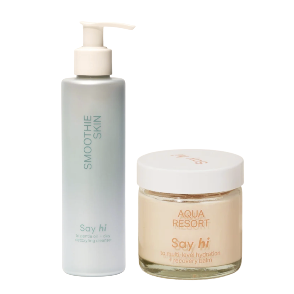 AQUA RESORT & SMOOTHIE SKIN settitarjous sisältää: Monitehoinen kosteuttaja ja palauttava balsami 50ml & Detox ravitseva puhdistusnaamio kasvoille 200ml  