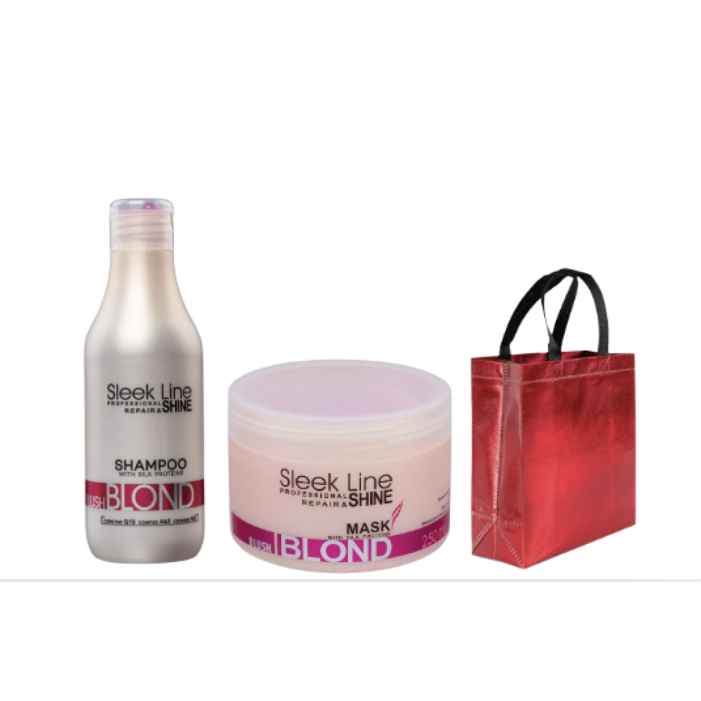 Sleek Line BLUSH BLOND setti (sis. Shampoo 300ml + Hiusnaamio 250ml + kestokassi) 