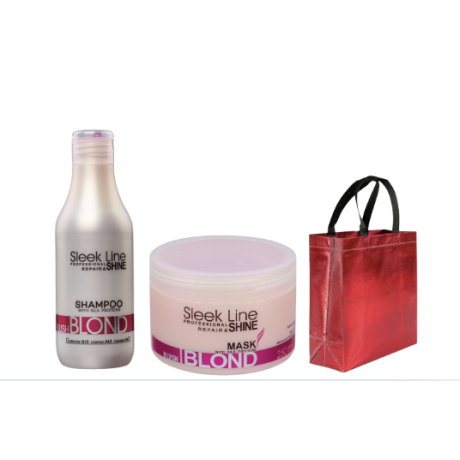 Sleek Line BLUSH BLOND setti (sis. Shampoo 300ml + Hiusnaamio 250ml + kestokassi) 