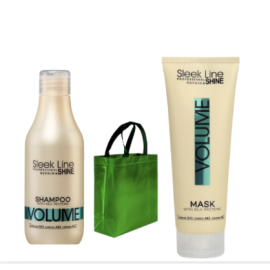 Sleek Line Volume Tuuheuttava setti (sis. shampoo 300ml, Hiusnaamio 250ml + Vihreä kestokassi) 