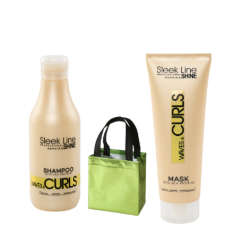 Sleek Line setti Waves & Curls Kiharoille hiuksille (sis. naamio 250ml & Shampoo 300ml + kestokassi)