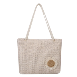 Olkalaukku Sunbloom Straw kukkakuviolla Beige