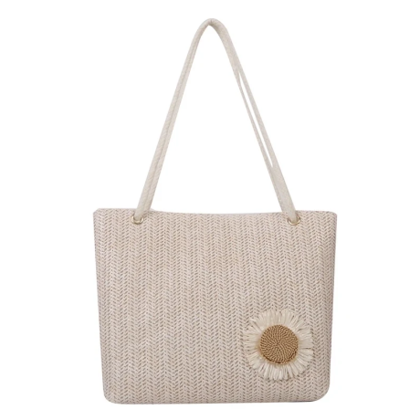 Olkalaukku Sunbloom Straw kukkakuviolla Beige