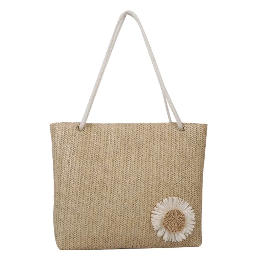 Olkalaukku Sunbloom Straw kukkakuviolla Khaki