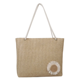 Olkalaukku Sunbloom Straw kukkakuviolla Khaki