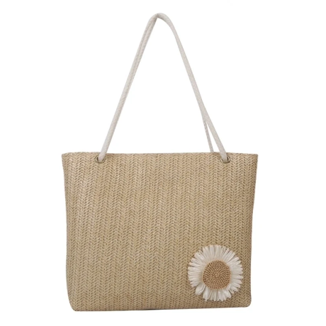 Olkalaukku Sunbloom Straw kukkakuviolla Khaki